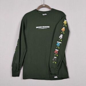 Broken Promises Long Sleeve Crewneck Shirt Pint on Sleeves Green Size S